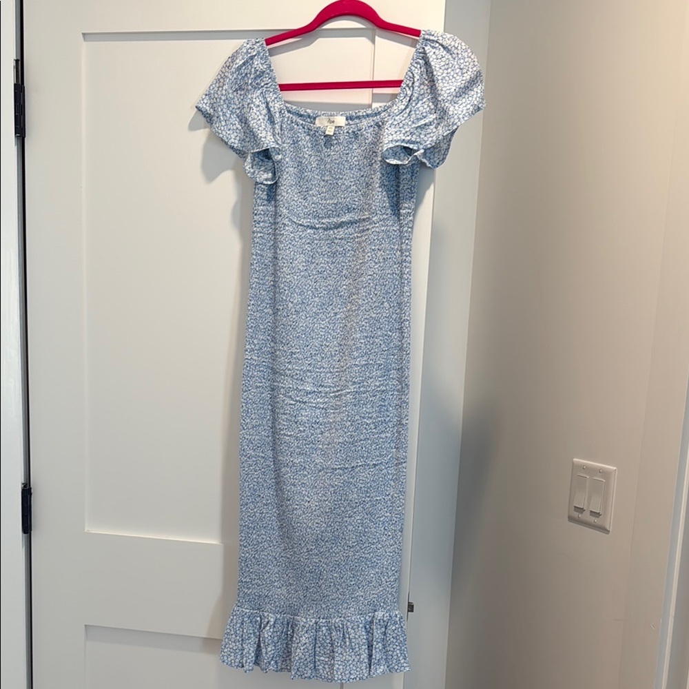 Blue Floral Off-Shoulder Dress